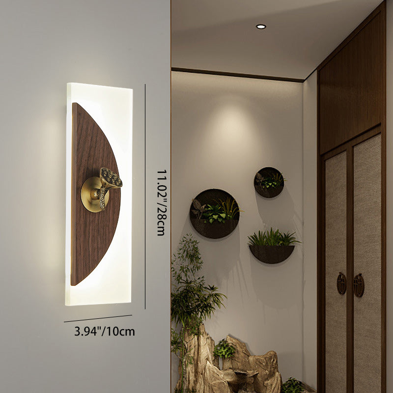 Traditional Chinese Rectangular Walnut Wood Acrylic Shade LED Wall Sconce Lamp For Living Room