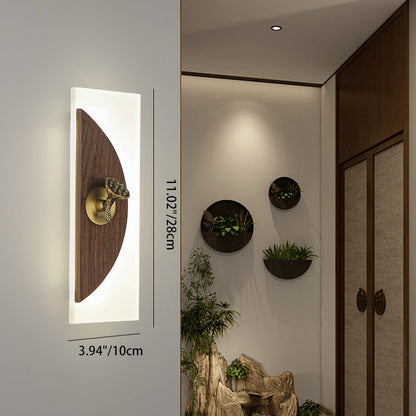 Traditional Chinese Rectangular Walnut Wood Acrylic Shade LED Wall Sconce Lamp For Living Room