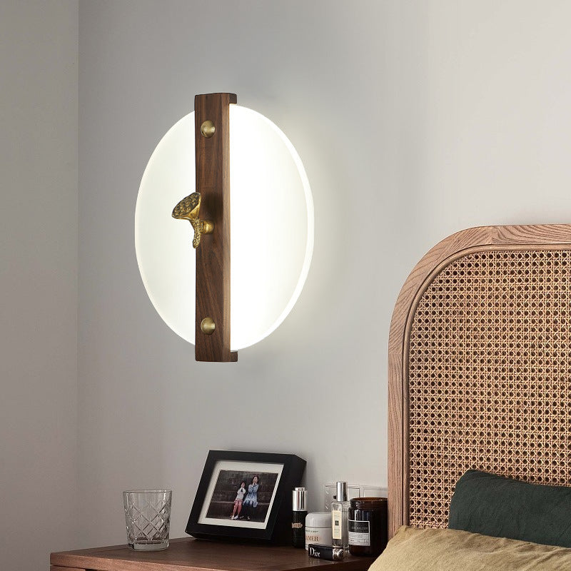 Traditional Chinese Rectangular Walnut Wood Acrylic Shade LED Wall Sconce Lamp For Living Room