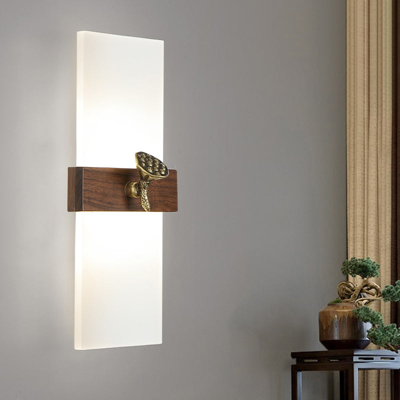 Traditional Chinese Rectangular Walnut Wood Acrylic Shade LED Wall Sconce Lamp For Living Room