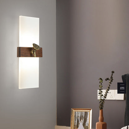 Traditional Chinese Rectangular Walnut Wood Acrylic Shade LED Wall Sconce Lamp For Living Room