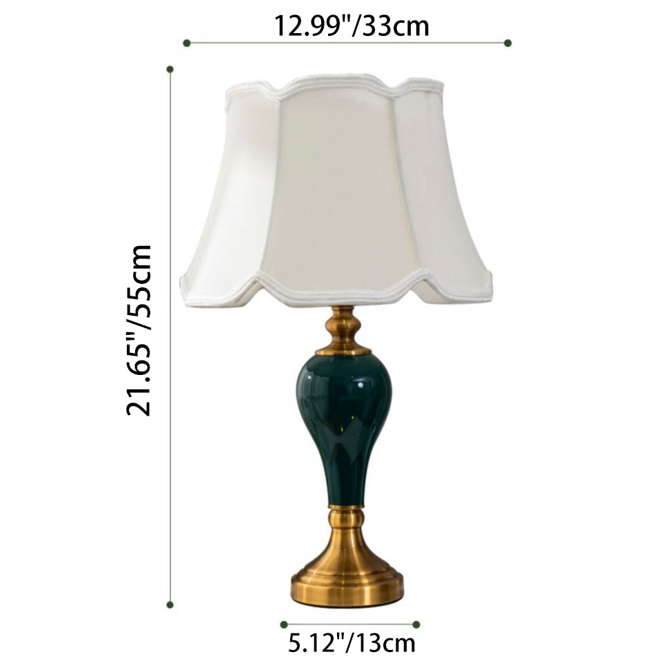 Traditional Chinese Fabric Round Shade Ceramic Vase Base 1-Light Table Lamp For Bedroom