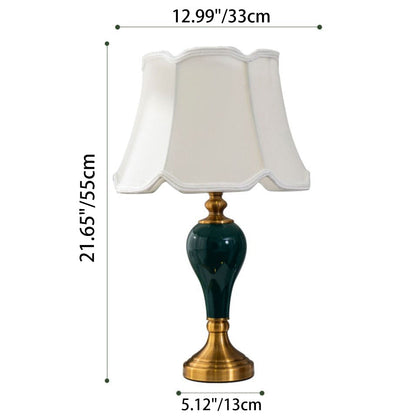 Traditional Chinese Fabric Round Shade Ceramic Vase Base 1-Light Table Lamp For Bedroom