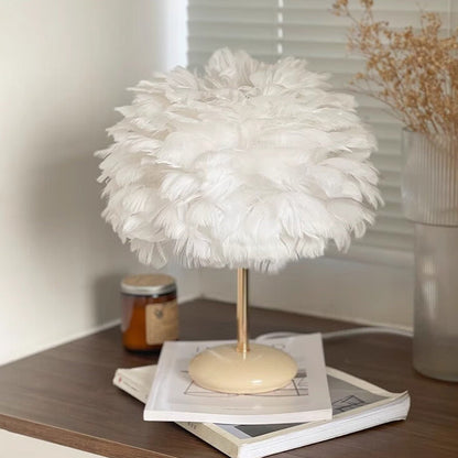 Contemporary Creative Feather Oval Shade Ice Cracked Ceramic Base 1-Light Table Lamp For Bedroom