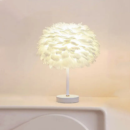 Contemporary Creative Feather Oval Shade Ice Cracked Ceramic Base 1-Light Table Lamp For Bedroom