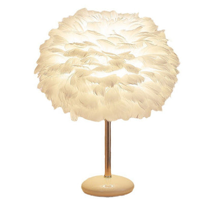 Contemporary Creative Feather Oval Shade Ice Cracked Ceramic Base 1-Light Table Lamp For Bedroom