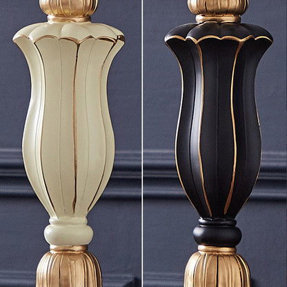 Traditional European Fabric Embroidery Round Shade Resin Carving Base 1-Light Table Lamp For Bedroom