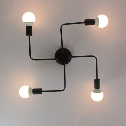 Traditional Rustic Glass Iron Frame Maze 4/6/8-Light Semi-Flush Mount Ceiling Light For Living Room