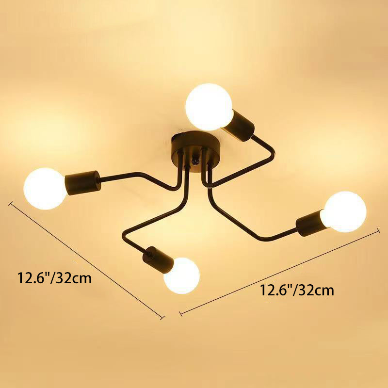Traditional Rustic Glass Iron Frame Maze 4/6/8-Light Semi-Flush Mount Ceiling Light For Living Room