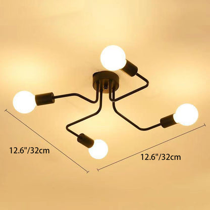 Traditional Rustic Glass Iron Frame Maze 4/6/8-Light Semi-Flush Mount Ceiling Light For Living Room