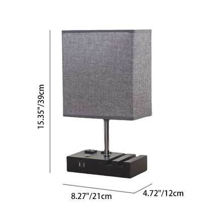 Contemporary Simplicity Fabric Rectangular Shade Iron Phone Holder 1-Light Table Lamp For Bedroom