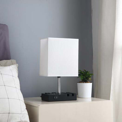 Contemporary Simplicity Fabric Rectangular Shade Iron Phone Holder 1-Light Table Lamp For Bedroom