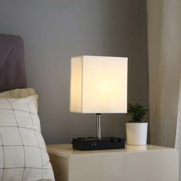 Contemporary Simplicity Fabric Rectangular Shade Iron Phone Holder 1-Light Table Lamp For Bedroom