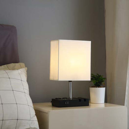 Contemporary Simplicity Fabric Rectangular Shade Iron Phone Holder 1-Light Table Lamp For Bedroom