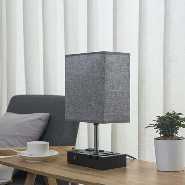 Contemporary Simplicity Fabric Rectangular Shade Iron Phone Holder 1-Light Table Lamp For Bedroom