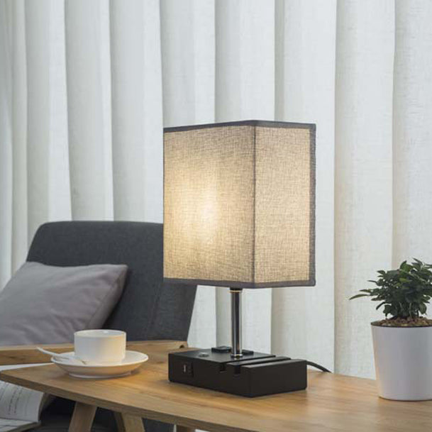 Contemporary Simplicity Fabric Rectangular Shade Iron Phone Holder 1-Light Table Lamp For Bedroom
