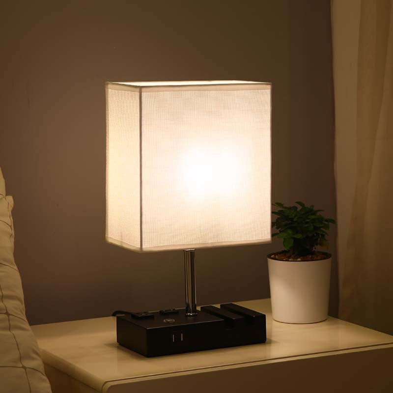 Contemporary Simplicity Fabric Rectangular Shade Iron Phone Holder 1-Light Table Lamp For Bedroom