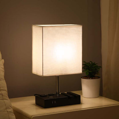 Contemporary Simplicity Fabric Rectangular Shade Iron Phone Holder 1-Light Table Lamp For Bedroom