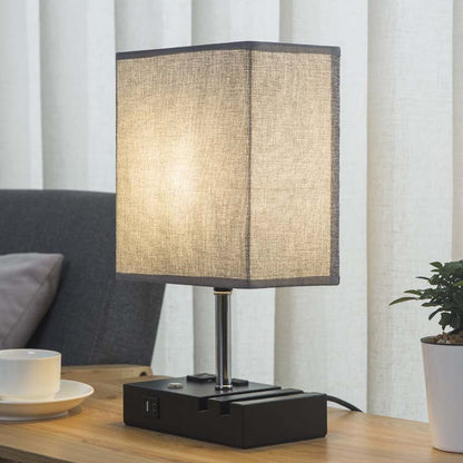 Contemporary Simplicity Fabric Rectangular Shade Iron Phone Holder 1-Light Table Lamp For Bedroom