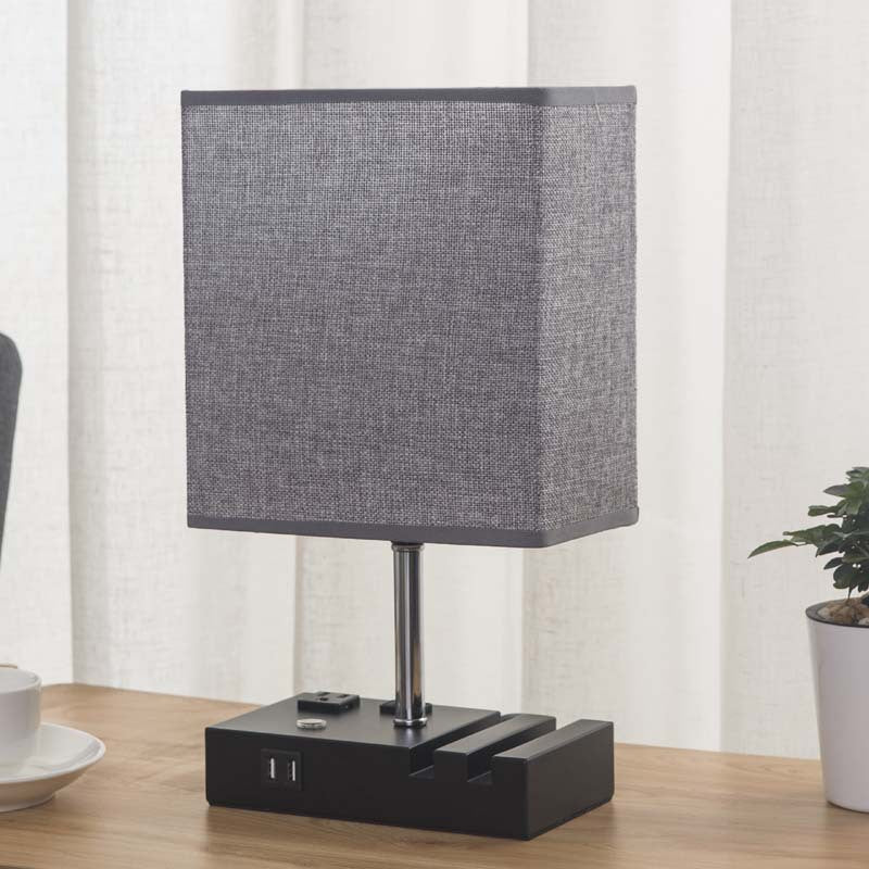Contemporary Simplicity Fabric Rectangular Shade Iron Phone Holder 1-Light Table Lamp For Bedroom