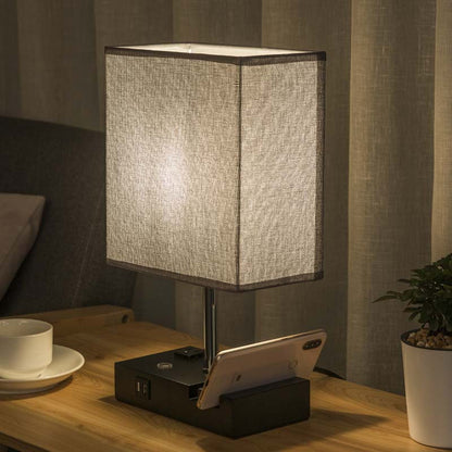 Contemporary Simplicity Fabric Rectangular Shade Iron Phone Holder 1-Light Table Lamp For Bedroom
