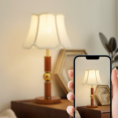 Traditional French Fabric Shade Hardware Solid Wood Base 1-Light Table Lamp For Bedroom