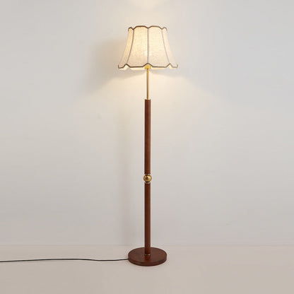 Traditional French Fabric Shade Hardware Solid Wood Base 1-Light Standing Floor Lamp For Bedroom