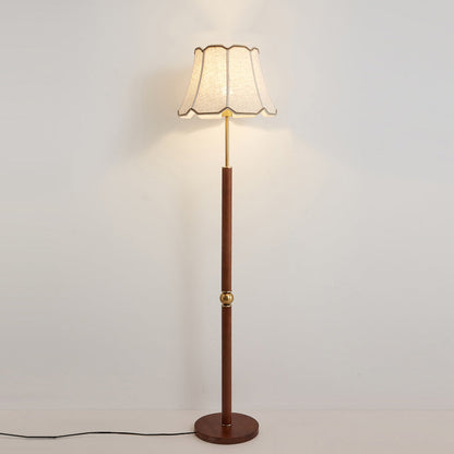 Traditional French Fabric Shade Hardware Solid Wood Base 1-Light Standing Floor Lamp For Bedroom