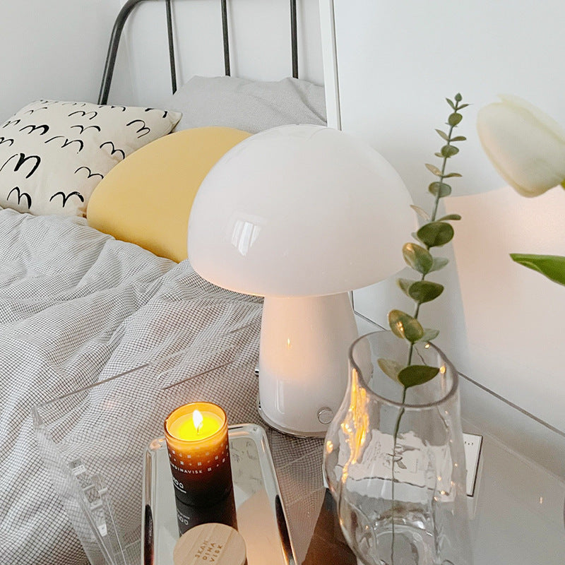 Contemporary Creative Glass Mushroom Shade 1-Light Table Lamp For Home Office