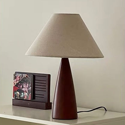 Contemporary Retro PVC Composite Fabric Conical Shade Solid Wood 1-Light Table Lamp For Home Office