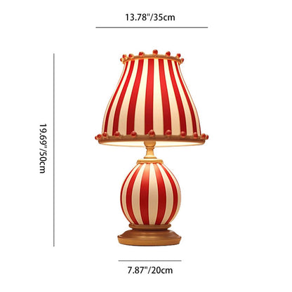 Contemporary Creative Circus Red & White Striped Glass Round Shade Resin Base 1-Light Table Lamp For Bedroom