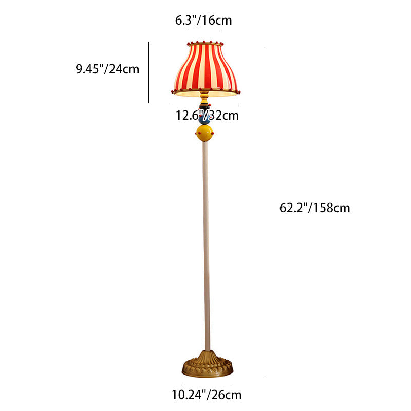 Contemporary Creative Circus Red & White Striped Glass Round Shade Iron 1-Light Standing Floor Lamp For Bedroom