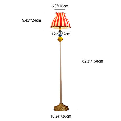 Contemporary Creative Circus Red & White Striped Glass Round Shade Iron 1-Light Standing Floor Lamp For Bedroom