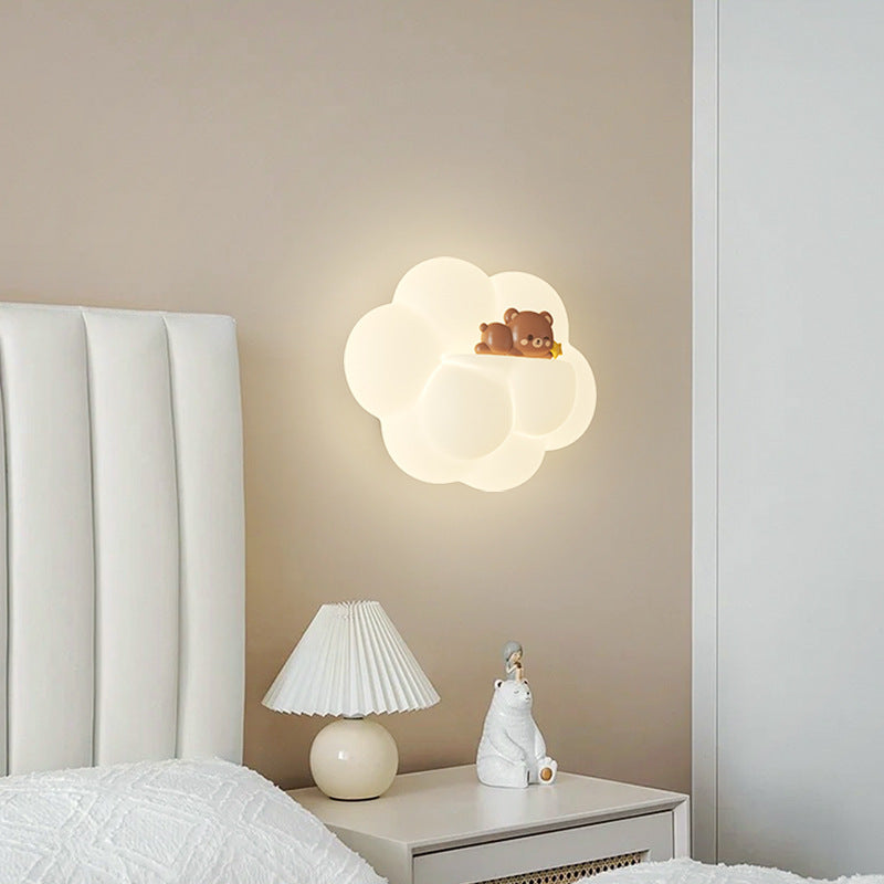 Contemporary Creative PE Cloud Shade Animal Bear Monkey LED Wall Sconce Lamp For Bedroom