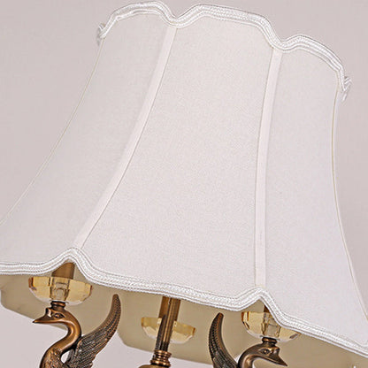 Traditional Vintage Fabric Bell Shade Crystal Carving Zinc Alloy Base 3-Light Table Lamp For Bedroom