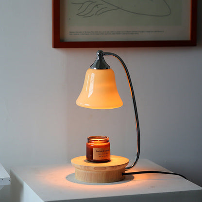Contemporary Nordic Glass Bell Shade Solid Wood Base 1-Light Melting Wax Table Lamp For Bedroom