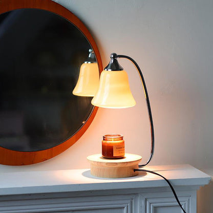Contemporary Nordic Glass Bell Shade Solid Wood Base 1-Light Melting Wax Table Lamp For Bedroom