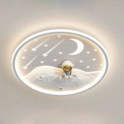Contemporary Creative Astronaut Planet Iron Acrylic LED Flush Mount Ceiling Light For Living Room