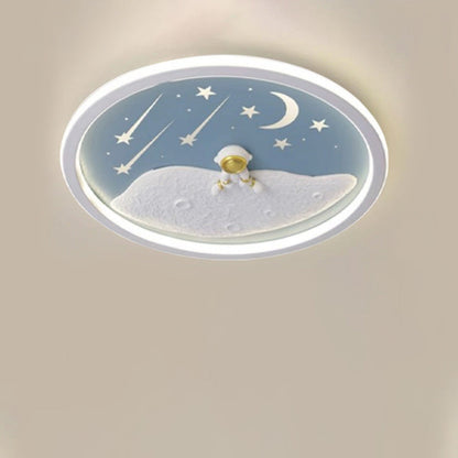 Contemporary Creative Astronaut Planet Iron Acrylic LED Flush Mount Ceiling Light For Living Room