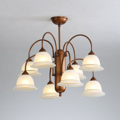 Traditional French Glass Bell Shade Iron Frame 6/8-Light Chandelier For Living Room