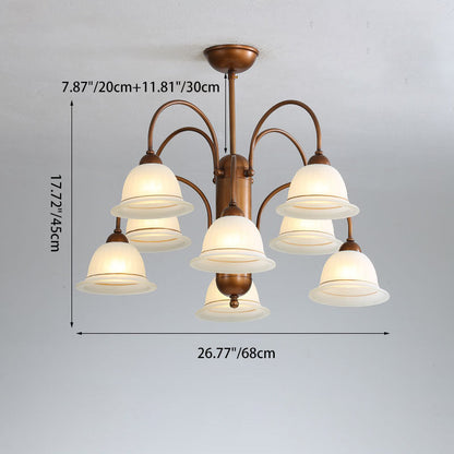 Traditional French Glass Bell Shade Iron Frame 6/8-Light Chandelier For Living Room