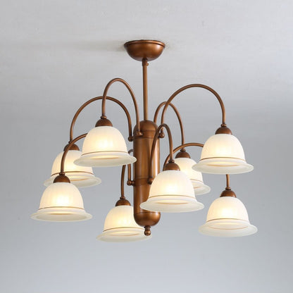 Traditional French Glass Bell Shade Iron Frame 6/8-Light Chandelier For Living Room