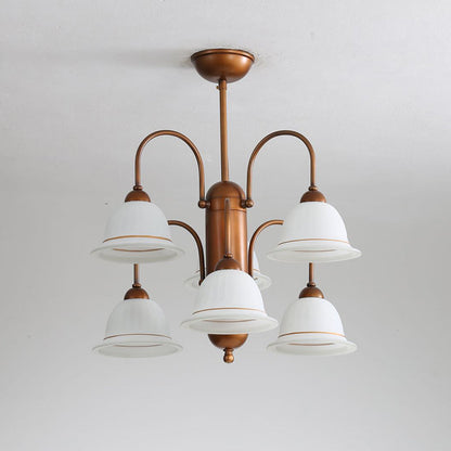 Traditional French Glass Bell Shade Iron Frame 6/8-Light Chandelier For Living Room