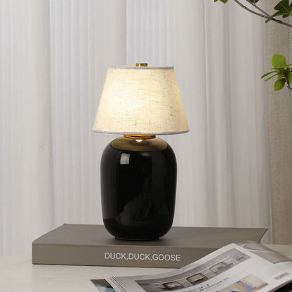 Contemporary Nordic Round Fabric Shade Ceramic 1-Light Table Lamp For Bedroom