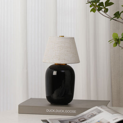 Contemporary Nordic Round Fabric Shade Ceramic 1-Light Table Lamp For Bedroom