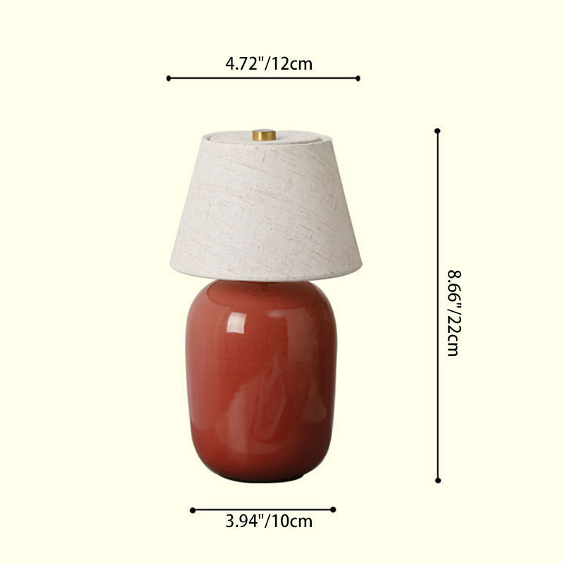 Contemporary Nordic Round Fabric Shade Ceramic 1-Light Table Lamp For Bedroom