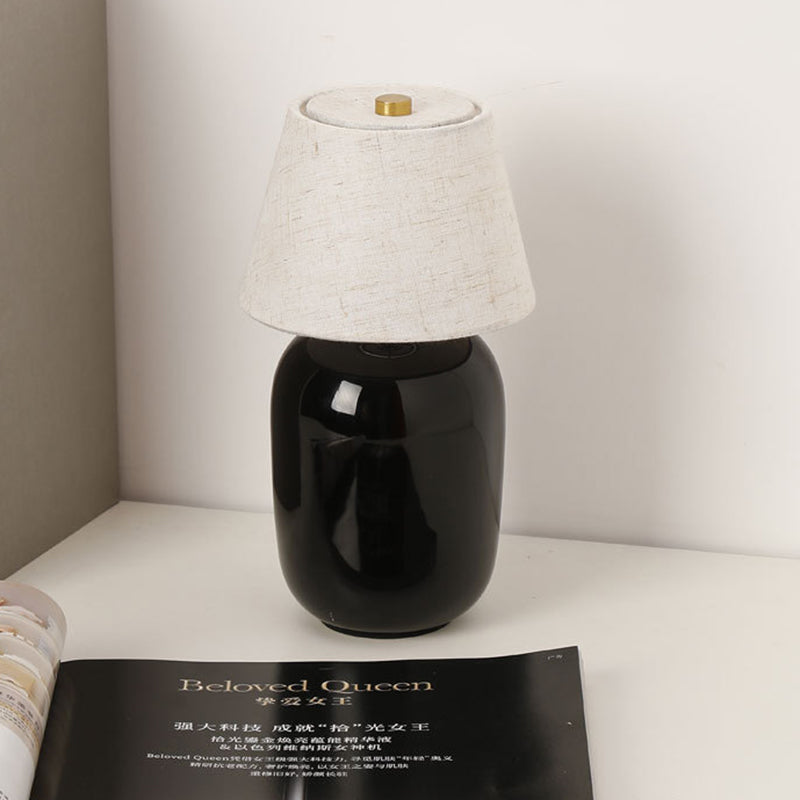 Contemporary Nordic Round Fabric Shade Ceramic 1-Light Table Lamp For Bedroom