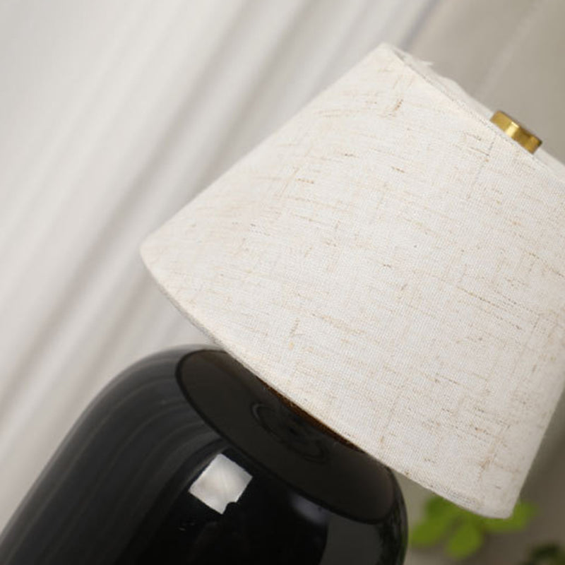 Contemporary Nordic Round Fabric Shade Ceramic 1-Light Table Lamp For Bedroom