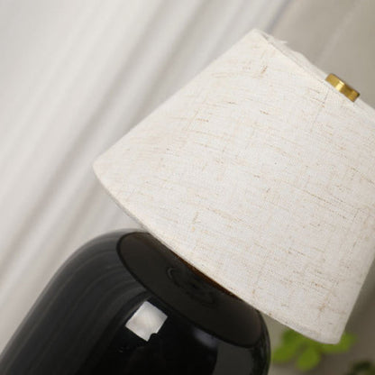 Contemporary Nordic Round Fabric Shade Ceramic 1-Light Table Lamp For Bedroom