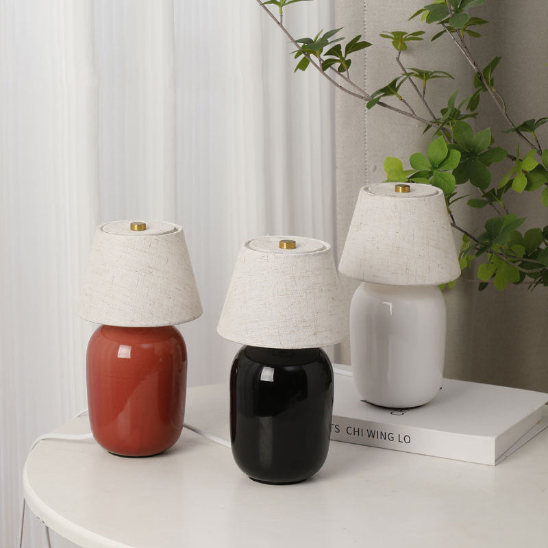 Contemporary Nordic Round Fabric Shade Ceramic 1-Light Table Lamp For Bedroom